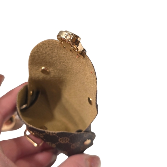 Chic Brown Patterned Keychain Bag with Gold Details - Picture 7 of 10